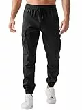 JMIERR Cargohose Herren Lang Jogger Sporthose Elastischer Taille mit Kordelzug Sweatpants Herren mit Taschen,Schwarz XL