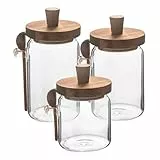 Cabilock GewüRzbehäLter Set 3Er Glas VorratsgläSer Mit Deckel Und LöFfel 850Ml 550Ml 400Ml Luftdicht GewüRzgläSer Zur Aufbewahrung Von Salz Zucker Und GewüRzen FüR KüChe Und Grill