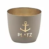 Seaside No.64 - Maritime Windlichter Baltic aus Metall mit ausgestanzten Motiven - Verschiedene Farbkombinationen für Teelichter & Stumpenkerzen in Haus und Garten (Ankerplatz - Sand, Gold)