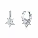 Ohrringe Mädchen Creolen, Sterling Silber Ohrringe Reifen mit Stern und Zirkonia Silber-A