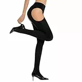 Yilanmy Strapsstrumpfhose für Damen 120 DEN Blickdicht Schwarz Mikrofaser Strumpfhosen Komfort Offener Schritt Feinstrumpfhose (Schwarz,L/XL)