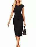 GRACE KARIN Damen Kleider Elegant Rundhals Flügelärmel Bodycon Kleid Schwarzes Kleid Damen Formelle Business Outfit Schwarz XL