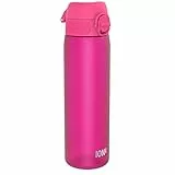 ion8 Trinkflasche, 500 ml, Auslaufsicher, Einhandöffnung, Sichere Verriegelung, Spülmaschinenfest, BPA-frei, Tragegriff, Klappdeckel, Leicht zu Reinigen, Klimaneutral, Knallrosa