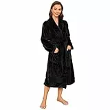 HEARTNICE Damen Fleece Bademantel Morgenmantel weich warm Bademantel Damen Plüsch flauschig Bademäntel Saunamantel Hausmantel (Rußschwarz, S/M)