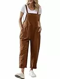 YESNO Damen Latzhose Sommer Oversize Trägerhose Beiläufig Loose Bib Pants Overall Baggy Jumpsuit Strampler Sommerhose mit Träger (L PV9DE Kaffee)