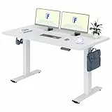 FLEXISPOT Höhenverstellbarer Schreibtisch 140×80cm, mit Haken und 25mm EINTEILIGER Tischplatte, ergonomischer Schreibtisch mit LED-Höhenanzeige und Memory-Funktion (Weiß, Weiß)