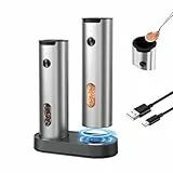CIRCLE JOY Salz und Pfeffermühle Elektrisch, Edelstahl Wiederaufladbares Pfeffermühlen-Set mit Ladestation, 110 ml Befüllbar, Einstellbarer Grobheit, LED-Beleuchtung, Einhandbedienung, Silber