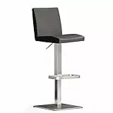 Robas Lund Barhocker Schwarz Leder mit Lehne Barstuhl drehbar 180 Grad, Hocker höhenverstellbar, LO.PES, 52 x 40 x 110 cm