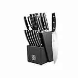 MasterChef Messerblock mit Kochmesser Profi, Küchenmesser set ink. Kochmesser, Brotmesser, Steakmesser, Santokumesser, Gemüsemesser Schere und Schärfer, 15-Teilig, Hochkohlenstoffstahl, Superscharf
