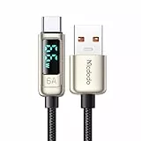 mcdodo 100W USB C auf USB C Kabel Schnellladekabel Ladekabel mit LED Display PD 5A Kompatibel mit iPhone 15/15 Pro/15 Pro Max MacBook Pro Air iPad Pro (Silber-USB A auf USB C)