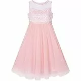 Sunny Fashion Mädchen Kleid Blush Rosa Strass Chiffon Tanzball Maxi Kleid Partykleid Brautjungfer Brautkleid Gr. 122