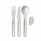 SEA TO SUMMIT - Detour Stainless Steel Cutlery Set - 1 Person, 3-teilig - Camping-Messer + Gabel + Löffel & Magnetische Silikonhalterung - BPA-frei - Campingbesteck aus hochwertigem Edelstahl - 135 g
