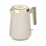 Russell Hobbs Wasserkocher [1,7L, 2400W] Brontë Stone (Mattes Design, Goldakzente, Ausgusstülle, Wasserstandsanzeige, Herausnehmbarer Kalkfilter, Beleuchtung, Deckelöffnung per Knopfdruck) 26751-70