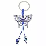 Amosfun Schmetterling Schlüsselanhänger Mit Nazar Auge Aus Zinklegierung Blau Glitzerstein Anhänger Für Taschen Rucksäcke Stilvolles Accessoire Und Geschenk Für Frauen