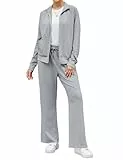 Terecey Trainingsanzug Damen Langarm Jogginganzug- Bequeme Tracksuit Sportanzug Freizeitanzug - Lässig 2 Teilig Zipjacke Jogginghose Atmungsaktiv Sportbekleidung fur Fitness Training, Hellgrau XXL