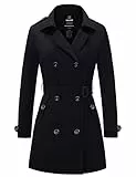 Wantdo Damen Zweireihige Knopfverschlüsse Mäntel Mit Schulterklappen - Elegant Longsleeve Jacke Winddicht Für Herbst - Schwarz S