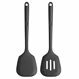 U-Taste 34,5 cm extra lange Pfannenwender aus Silikon, 315 ℃ hitzebeständiger solider und geschlitzter Küchenspatel, BPA-freier Küchenhelfer zum Braten Wenden von Fisch Pfannkuchen (Schwarz, 2 Stück)
