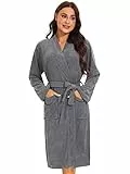 Ymmchy Weicher Bademantel Damen Frottee Morgenmantel Leichte Saunamantel Women Sauna Robe Grau M
