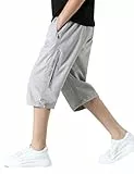 Echinodon Jungen Kurze Hose 3/4 Sommerhose Leicht Baumwolle Shorts Kinder Sweatshorts Sport und Freizeit Grau 150
