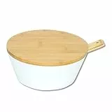 Kesper Obst- & Salatschale mit Besteck & Deckel aus Bambus 26 cm, Höhe 11 cm, Salat Schüssel aus Kunststoff, Weiss, 32620