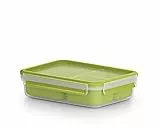 Emsa Clip & Go Lunchbox, 1,2 L, Brotdose mit 3 praktischen Einsätzen und Deckel, 100 Prozent dicht, mit Frischedichtung, Transparent, Hellgrün, Made in Germany, 518100