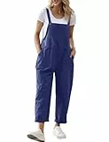 YESNO Damen Latzhose Sommer Oversize Trägerhose Beiläufig Loose Bib Pants Overall Baggy Jumpsuit Strampler Sommerhose mit Träger (XL PV9DE PV9 Navy Blau)