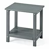 Amazon Basics Outdoor-Beistelltisch aus HDPE, Wetterfester Gartentisch mit Unterer Ablage, 60% Recyceltes Material, 42 cm x 32 cm x 42 cm, Holzoptik Grau