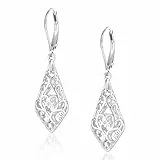 Silber 925 Ohrringe Hängend Damen, Ohrhänger Hohle Filigrane Wassertropfen Geometrie Ohrringe Hängend Sterling Silber Französische Ohrhaken Elegant Leicht Mode Boho Tropfenohrringe für Damen Frauen