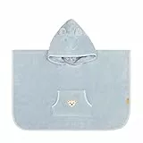 Steiff Bade Poncho blau Celestial Blue, One-Size, flauschig-weicher Frottee trocknet und verwöhnt zarte Haut, Druckknöpfe an den Seiten, mit Kapuze für extra Wärme