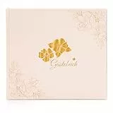 Gästebuch Hochzeit Gold mit 40 Schöne Aufkleber und 48 Doppelseiten Premium Dickem Papier, 21x23cm Gästebuch Geburtstag, Hardcover Hochzeit Gästebuch Blanko für Geburtstage JGA Taufe Ferienwohnung