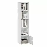 Furinno Luder Bücherregal mit 5 Etagen und 1 Tür, Weiß
