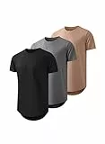 JMIERR Sommer T Shirt Herren 3 Packs Kurzarm Hemd Slim Fit Longline T-Shirts Baumwolle Basic Rundhals Sportwear XL