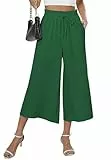 BEIGAI Damen Hose 7/8 Weite Lose Hosen Sommer Outdoor Baggy Lockere Elegante Hose mit Taschen,Dunkelgrün,L