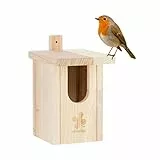 Relaxdays Nistkasten Halbhöhlenbrüter, naturbelassenes Holz, Einflugloch HxB 95x55 mm, Vogelhaus zum Aufhängen, Natur