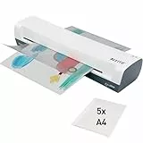 Leitz iLAM Home A3 Laminiergerät, Für 75 bis 125 mic Laminierfolien, 3 Minuten Aufwärmzeit, Inkl. Starterkit mit 5 Folien, Ideal für den Einsatz Zuhause, Home Office & Schule, Weiß, 74320001