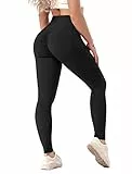 SEASUM Damen-Leggings mit hoher Taille, gerüscht, für Yoga, Workout - Schwarz - X-Groß