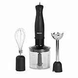 Petra PT2827BMBLKVDE 3-in-1 Mixer – BPA-freie Anbauteile, 500ml-Schüssel, 700ml-Becher, Schneebesen, Mixen, Zerkleinern, 2 Geschwindigkeiten, Edelstahlklingen, für Babynahrung, Smoothies, Saucen, 350W