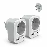 TESSAN 2er Pack USA Adapter Steckdose, 3 in 1 Reiseadapter Kanada mit USB C und USB A, Adapter USA Deutschland Stecker 1250W, Steckdosenadapter Mexiko für Kanada, Stromadapter Thailand Philippinen