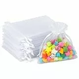 G2PLUS Weiß Organzasäckchen 7x9cm, Kleine Geschenk Organzabeutel, 50 Stück Organza-Beutelchen mit Kordelzug Sie als Hochzeit Bonbonsbeutel, Schmuckbeutel, Geschenkbeutel