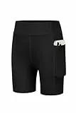 Arshiner Mädchen Shorts Sport Leggings Kurze Hose Schwarz Kinder Radlerhose Atmungsaktiv Hohe Taille Turnhose mit Tasche 140/9-10 Jahre