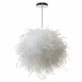 WOTTES Feder-Pendel-Lampenschirm Moderne dekorative Pendelleuchte Feder-Deckenlampe E27-Fassung 40W geeignet für Schlafzimmer, Flur, Wohnzimmer (Leuchtmittel nicht enthalten) (Weiß Ø 25cm)