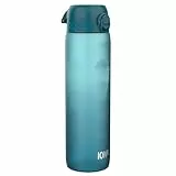 ion8 1 Liter Trinkflasche mit Zeitmarkierungen, Auslaufsicher, Einhandöffnung, Sichere Verriegelung, Spülmaschinenfest, BPA-frei, Tragegriff, Leicht zu Reinigen, Fitness, Dunkelblaugrün und Hellblau
