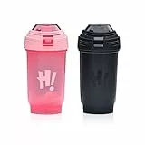 HarnyLoom 2 Stück Protein Shaker 500 ml, Eiweiß Shaker Flasche Becher Proteinshake Auslaufsicherer Langlebiger Workout Wasserbecher für Fitness Sport Getränkeflaschen (Schwarz+Rosa)