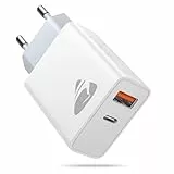 USB C Ladegerät, 2-Port USB Stecker, 20W Schnellladegerät mit USB-C und USB-A, PD 3.0 Power Adapter USB Netzteil, Mehrfach USB Ladegerät für iPhone 17 Pro Max 16 15 14 13, iPad, Samsung, Handys
