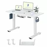FlexiSpot Höhenverstellbarer Schreibtisch Basic–Mit Kabelmanagement, Haken und EINTEILIGER Tischplatte, Ergonomischer Homeoffice-Tisch, Bürotisch (100x60cm, Weiß)