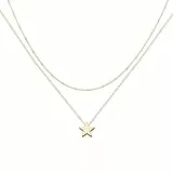 Jenosy Kette mit Pentagramm Stern Anhänger - Damen Zarte Hypoallergene 18K Vergoldete Kette - Modeschmuck für Frauen und Mädchen