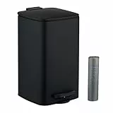 Relaxdays Kosmetikeimer, 8 L, Absenkautomatik, entnehmbarer Inneneimer, Metall, Bad Mülleimer, inkl. Müllbeutel, schwarz