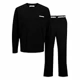 JACK & JONES Herren Loungewear Homewear Set JACEVEREST Longsleeve Tee & Pants, Farbe:Schwarz, Artikel:-Black, Größe:L