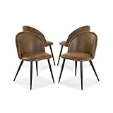 Esszimmerstuhl, 4er-Set moderne Küchenstühle aus Wildleder mit weicher Polsterung Große Rückenlehne Robuste Metallstruktur, kratzfeste Fußmatten Design Esszimmer-Seitenstühle Einfache Montage, Braun
