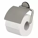 Tiger Tune Toilettenpapierhalter mit Deckel, Montage ohne Bohren Dank integrierter Klebefolie, optional Befestigung zum Schrauben, Edelstahl gebürstet/Schwarz, 150 x 123 x 33 mm